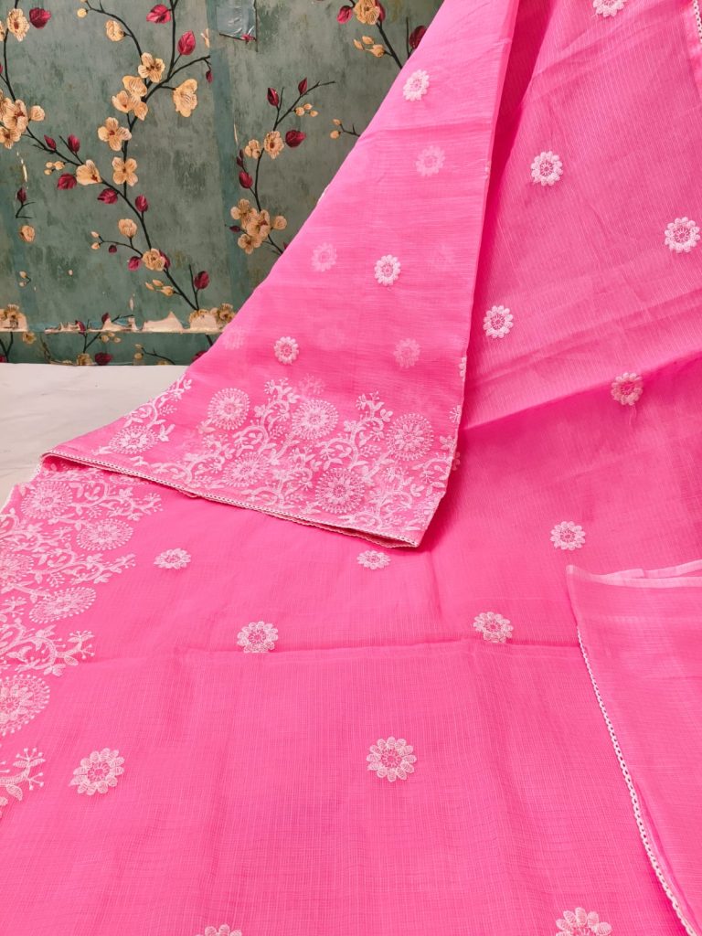 Exclusive soft kota  Embroidery on  saree with attached BP