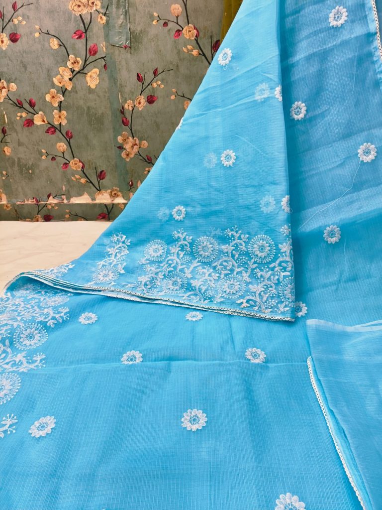 Exclusive soft kota  Embroidery on  saree with attached BP