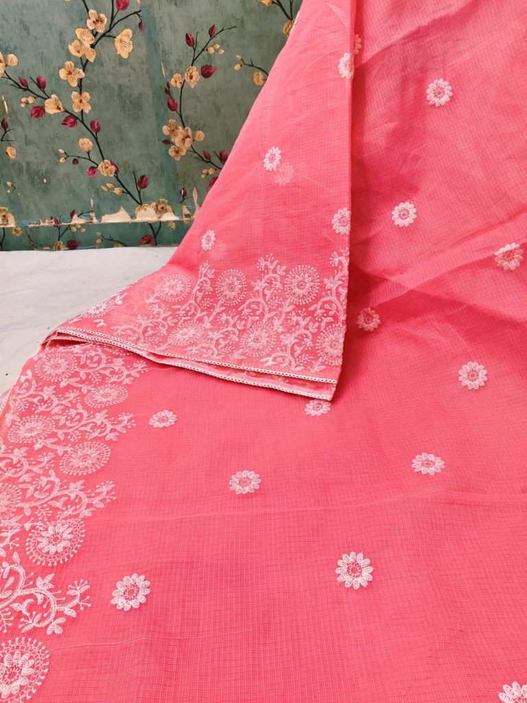Exclusive soft kota  Embroidery on  saree with attached BP