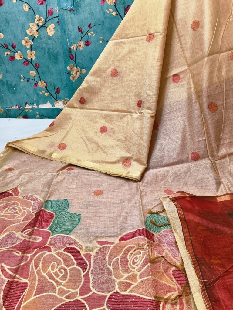 Exclusive muslin Jamdani weaving saree with attached BP