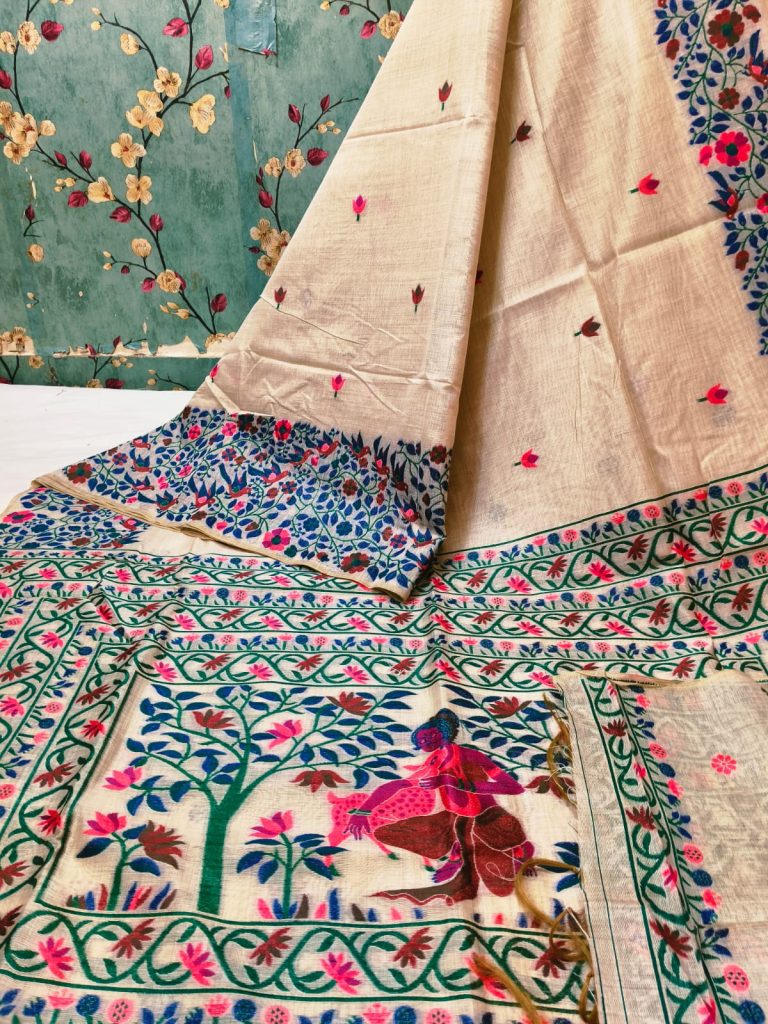 Exclusive muslin Jamdani weaving saree with attached BP