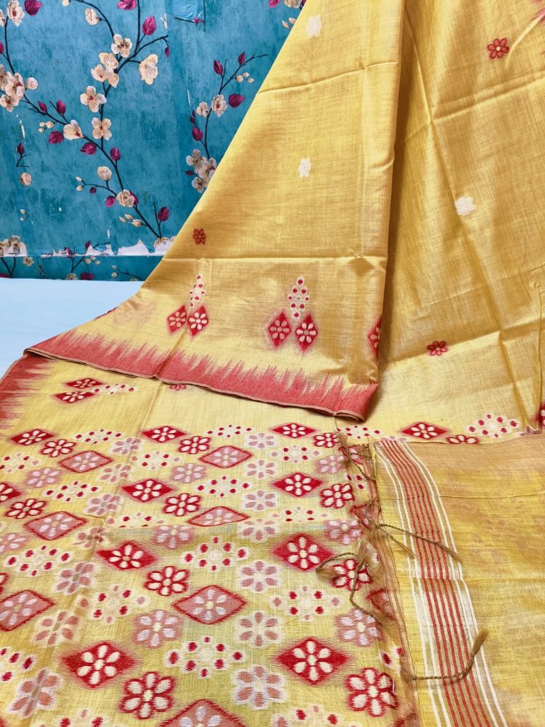 Exclusive muslin Jamdani weaving saree with attached BP