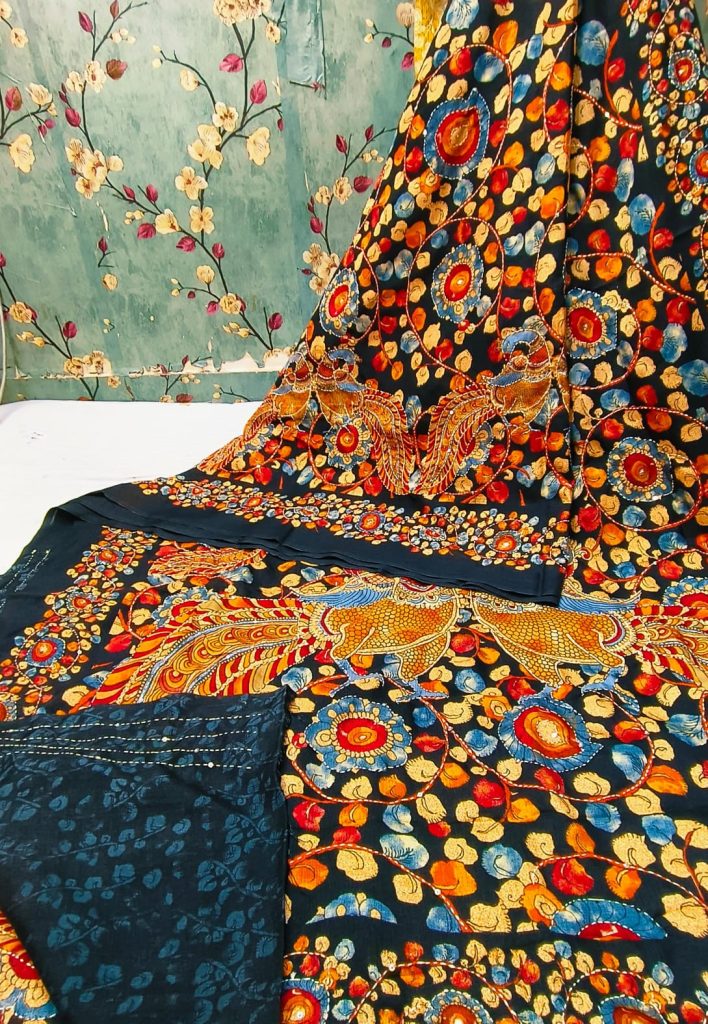 Beautiful HAND KATHA WEAVING Manipuri kalamkari silk attached BP
