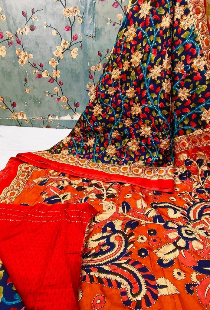 Beautiful HAND KATHA WEAVING Manipuri kalamkari silk attached BP