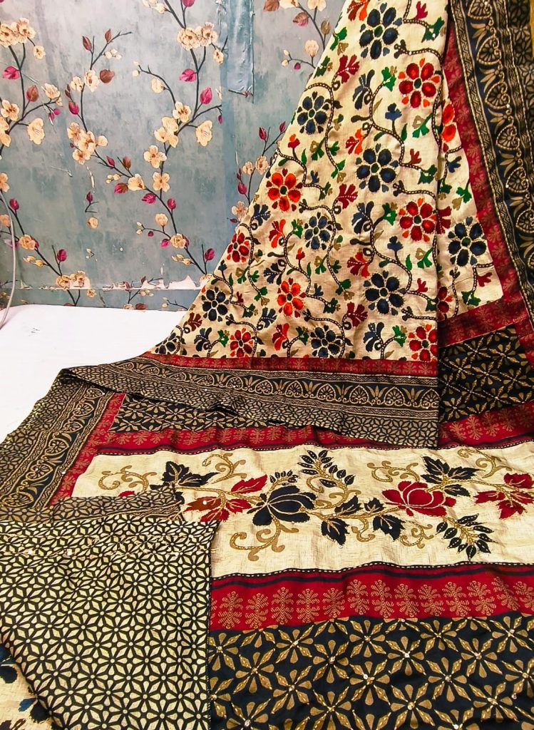 Beautiful HAND KATHA WEAVING Manipuri kalamkari silk attached BP