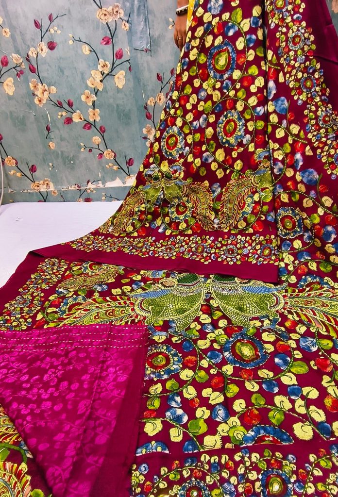 Beautiful HAND KATHA WEAVING Manipuri kalamkari silk attached BP
