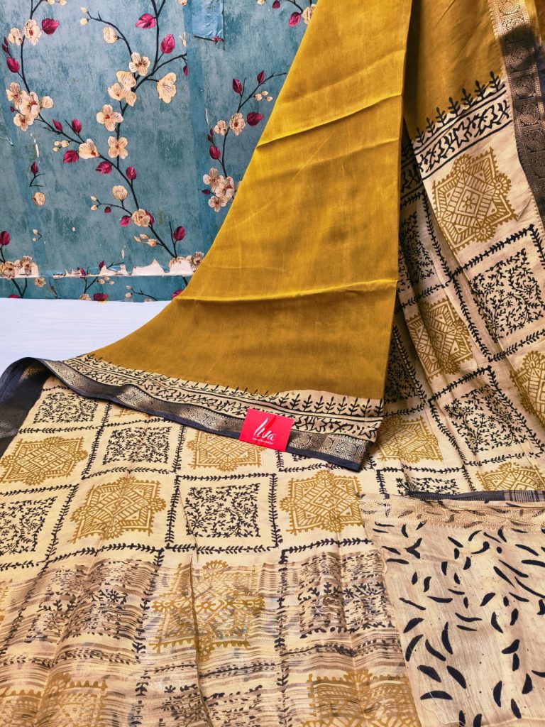 Beautiful Maheswari silk BAGRU Pure hand block sarees with liva yarn  attached bp