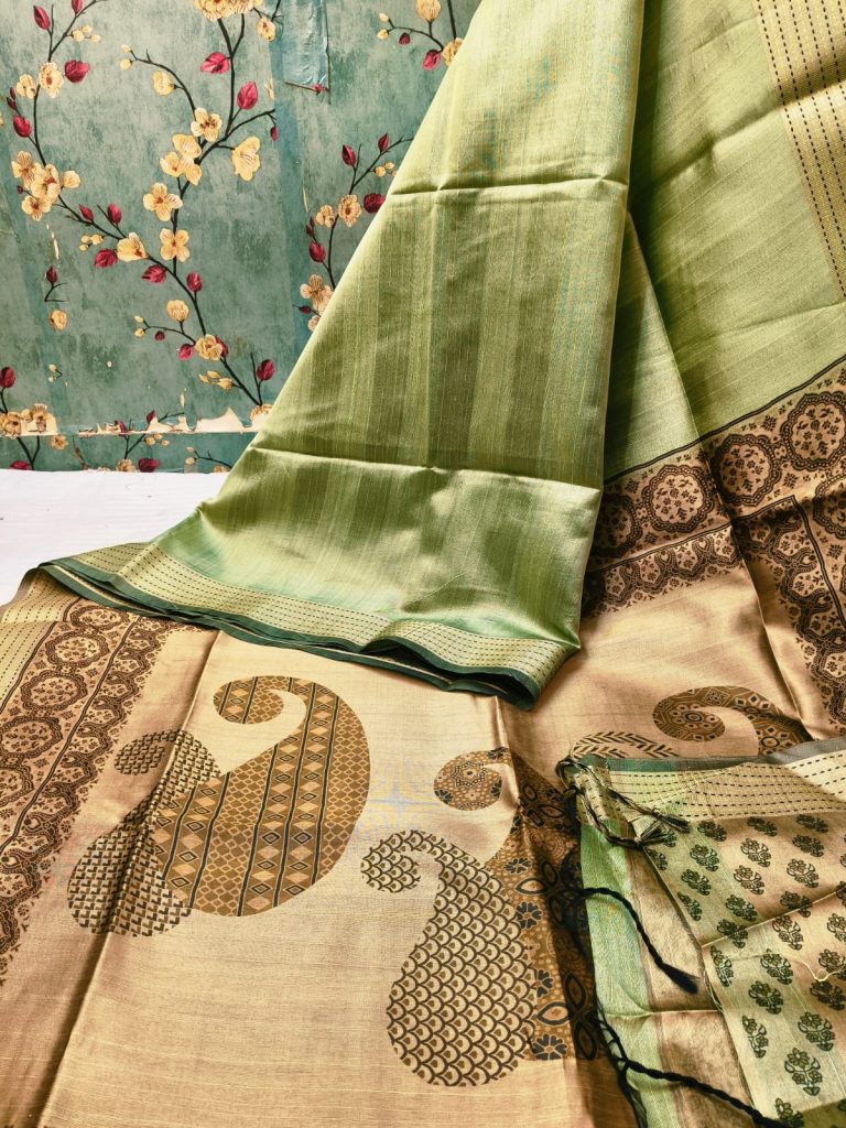 Beautiful  tushar silk with katha border and attached BP
