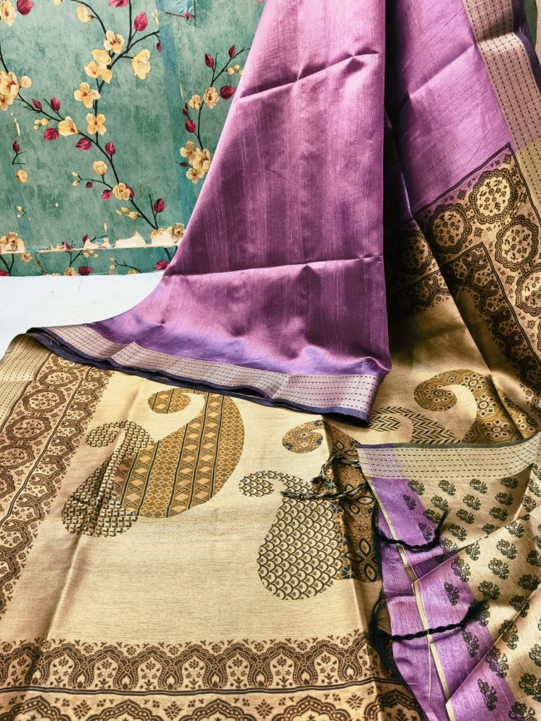 Beautiful  tushar silk with katha border and attached BP