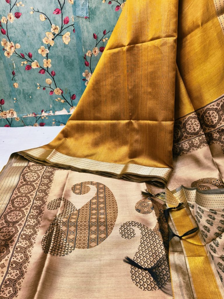 Beautiful  tushar silk with katha border and attached BP
