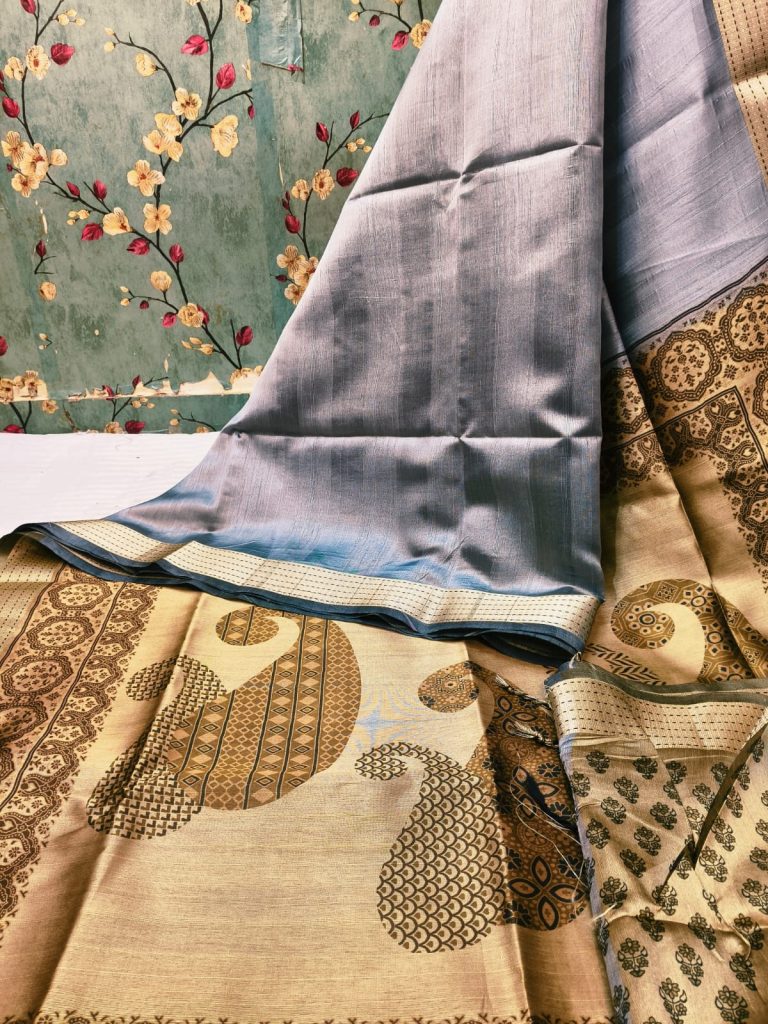 Beautiful  tushar silk with katha border and attached BP