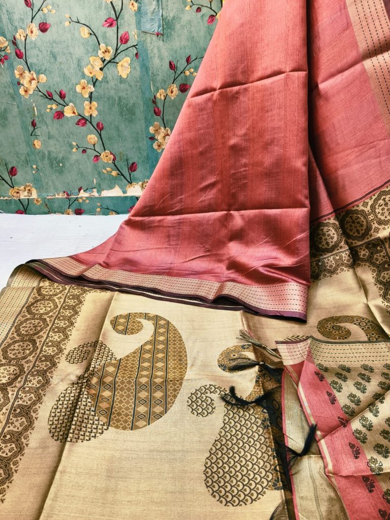 Beautiful  tushar silk with katha border and attached BP