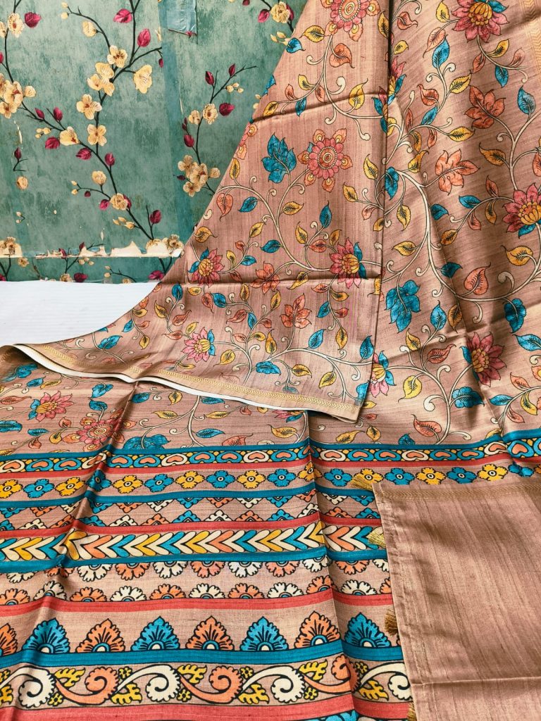 Beautiful Manipuri silk  kalamkari print attached printed BP