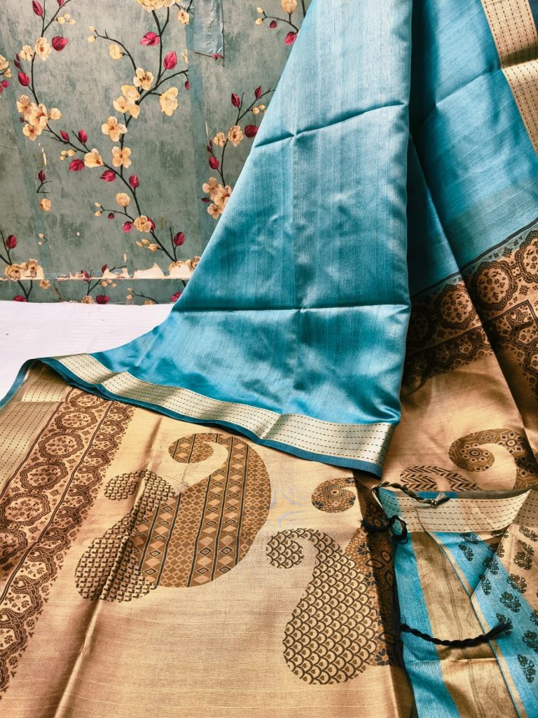 Beautiful  tushar silk with katha border and attached BP