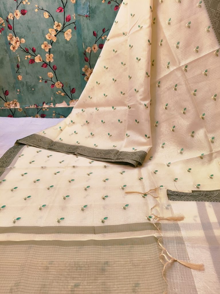 Exclusive Tissue kota silk  cross stitch embroidery sarees with attached with BP