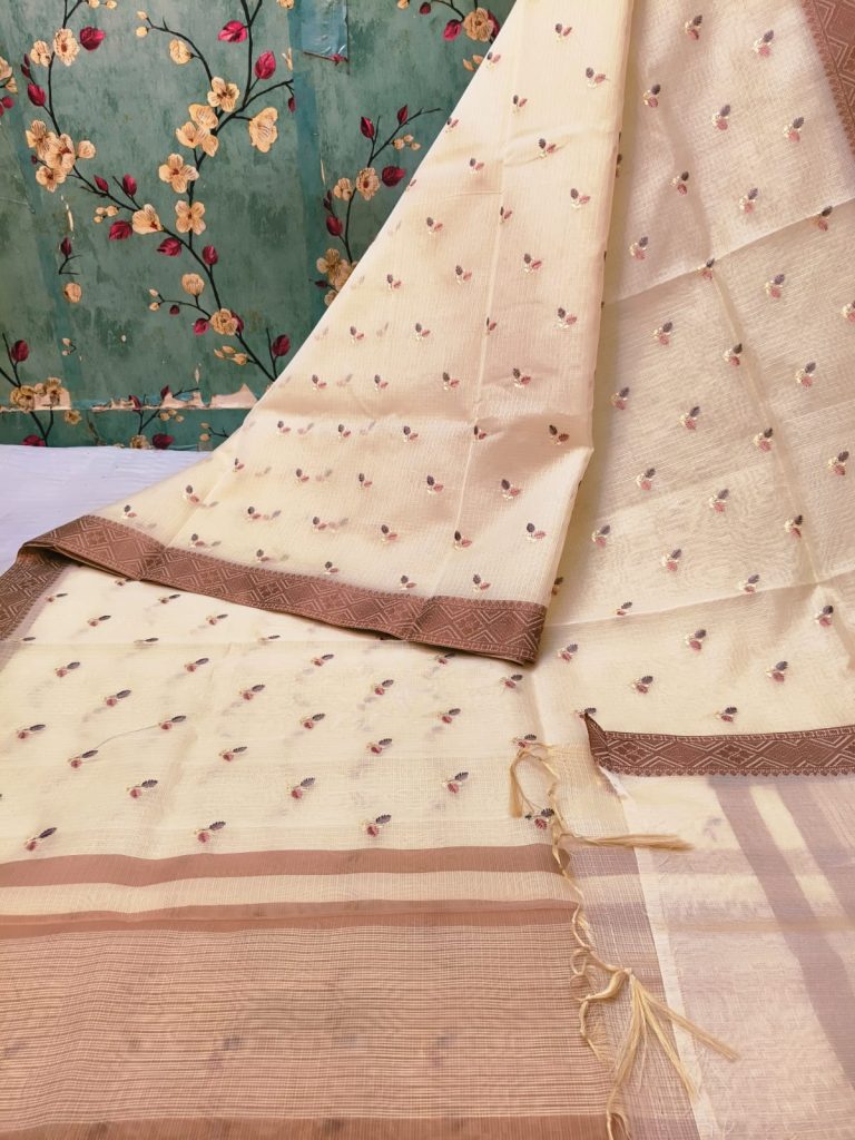 Exclusive Tissue kota silk  cross stitch embroidery sarees with attached with BP