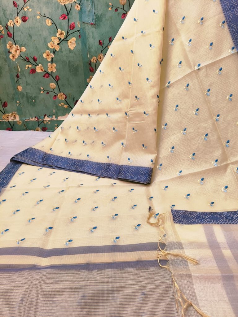 Exclusive Tissue kota silk  cross stitch embroidery sarees with attached with BP