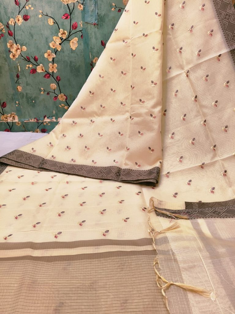 Exclusive Tissue kota silk  cross stitch embroidery sarees with attached with BP