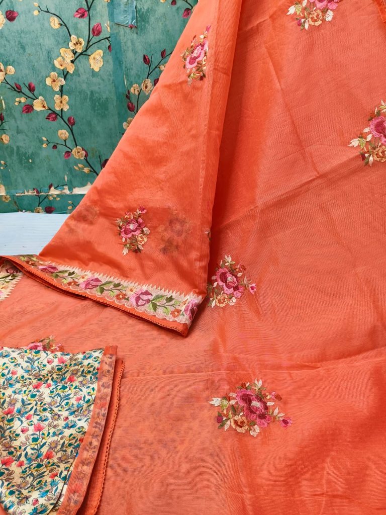 Exclusive kota silk  Embroidery on full saree with attached printed BP