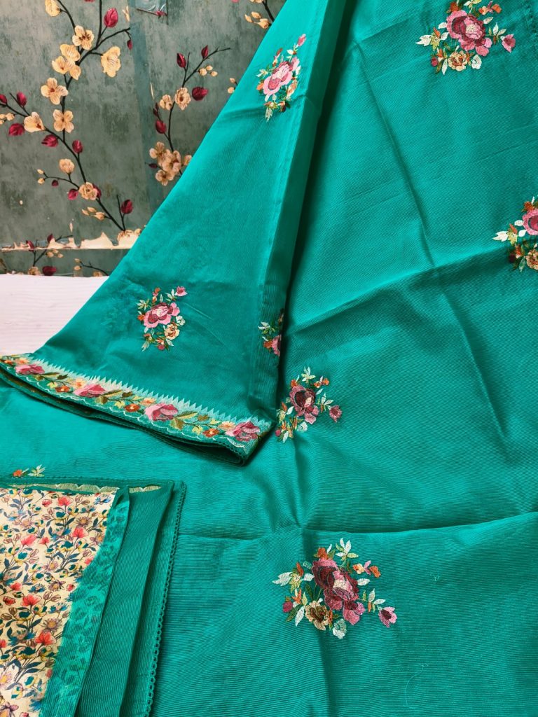 Exclusive kota silk  Embroidery on full saree with attached printed BP
