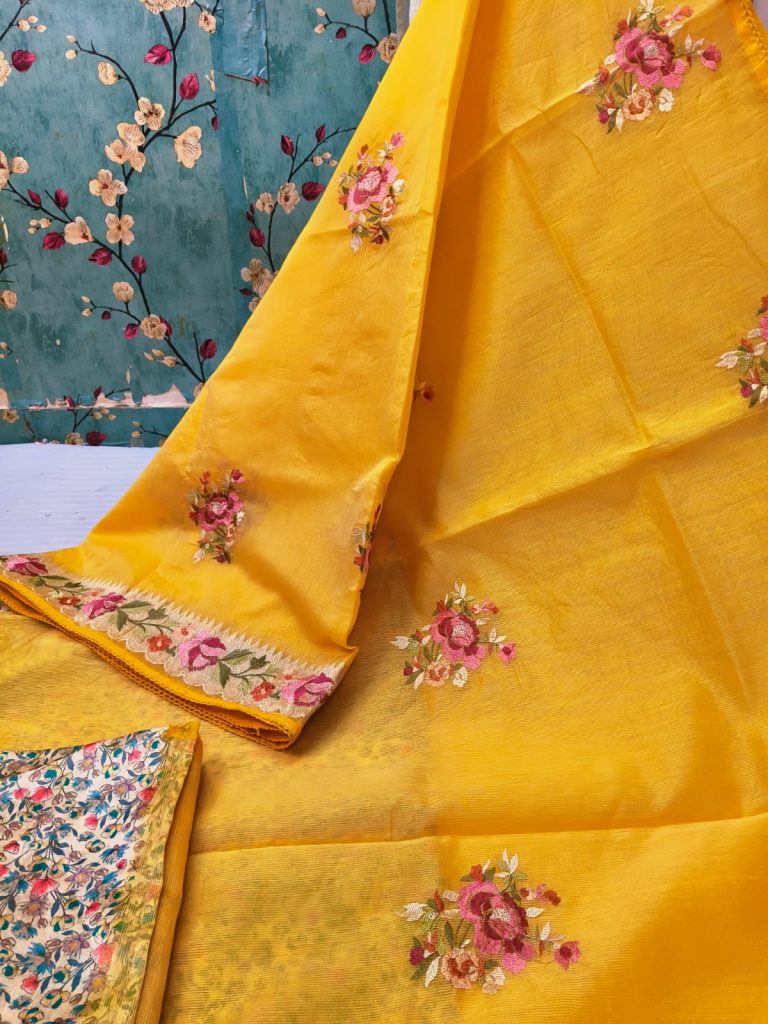 Exclusive kota silk  Embroidery on full saree with attached printed BP