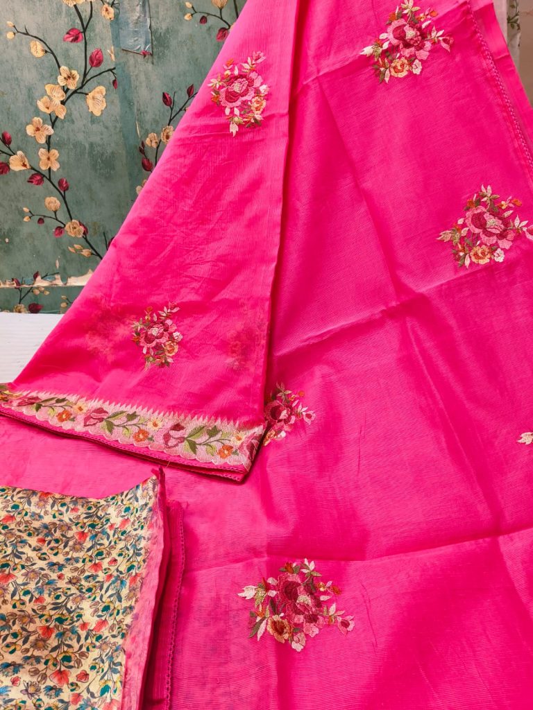 Exclusive kota silk  Embroidery on full saree with attached printed BP