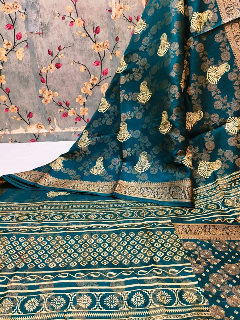 Beautiful Super viscose silk weaving and zari border with attached BP