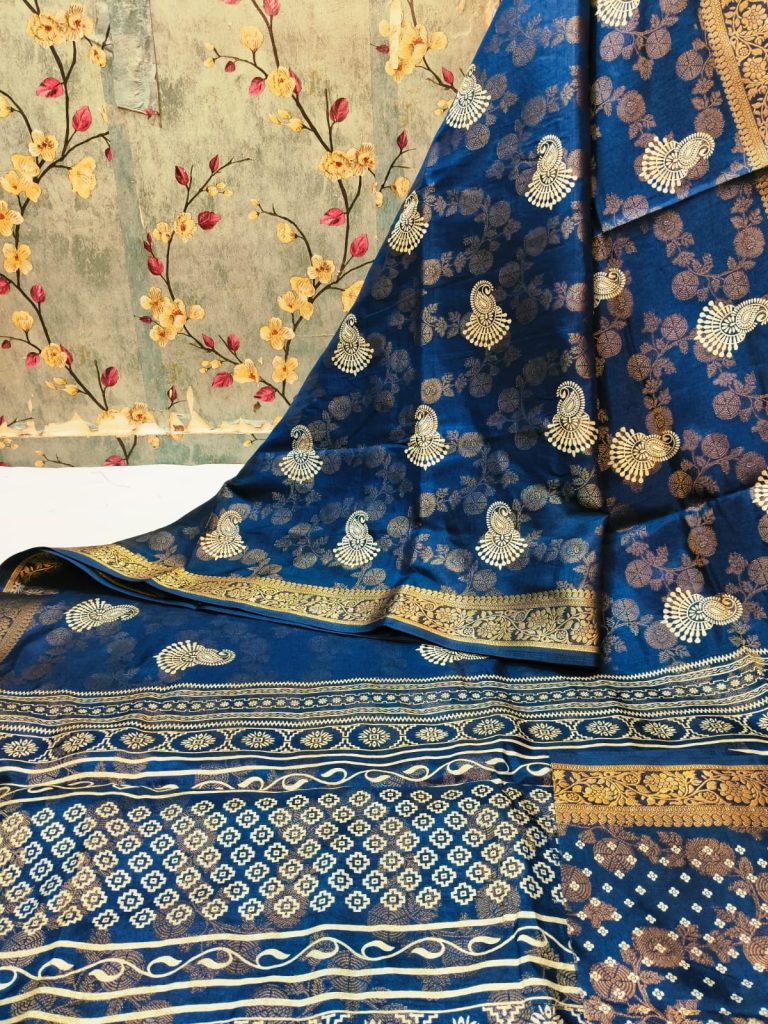 Beautiful Super viscose silk weaving and zari border with attached BP