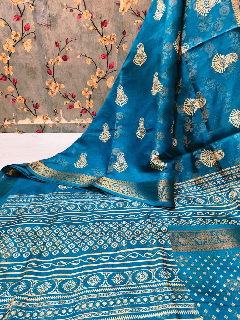 Beautiful Super viscose silk weaving and zari border with attached BP