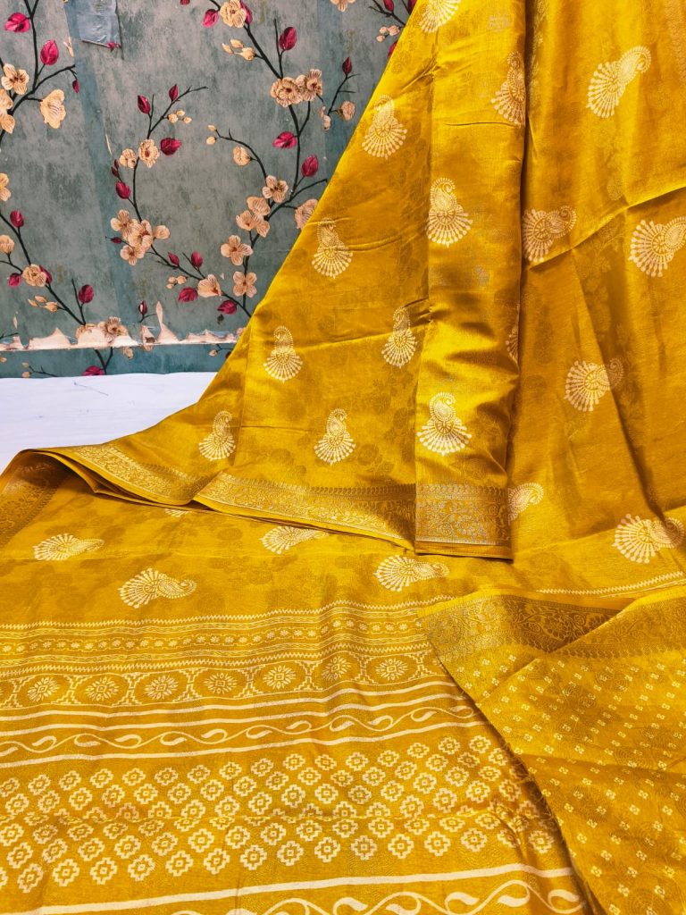 Beautiful Super viscose silk weaving and zari border with attached BP