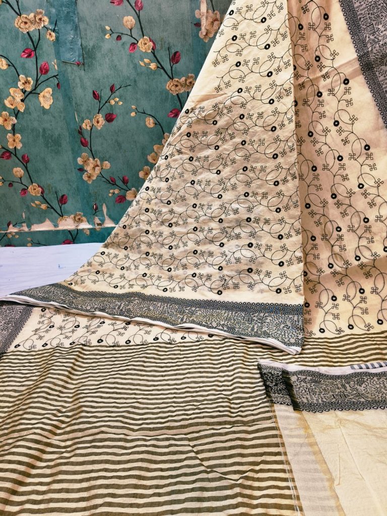 Beautiful Soft Tussar embroidery with elegance weaving border and attached BP