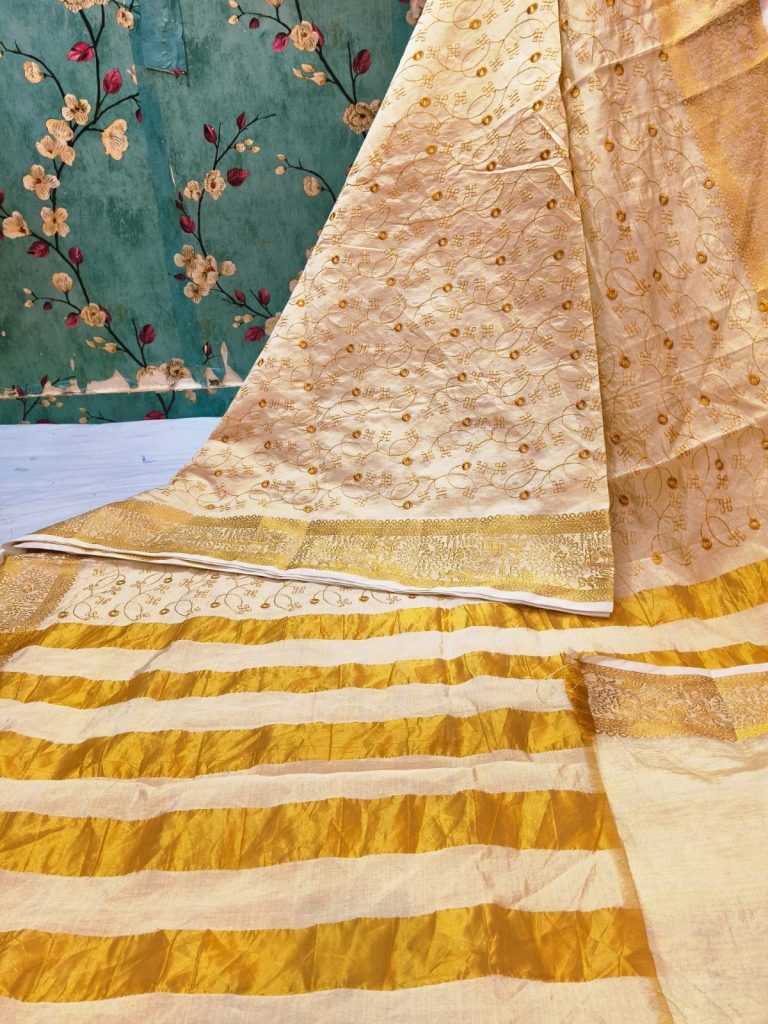 Beautiful Soft Tussar embroidery with elegance weaving border and attached BP
