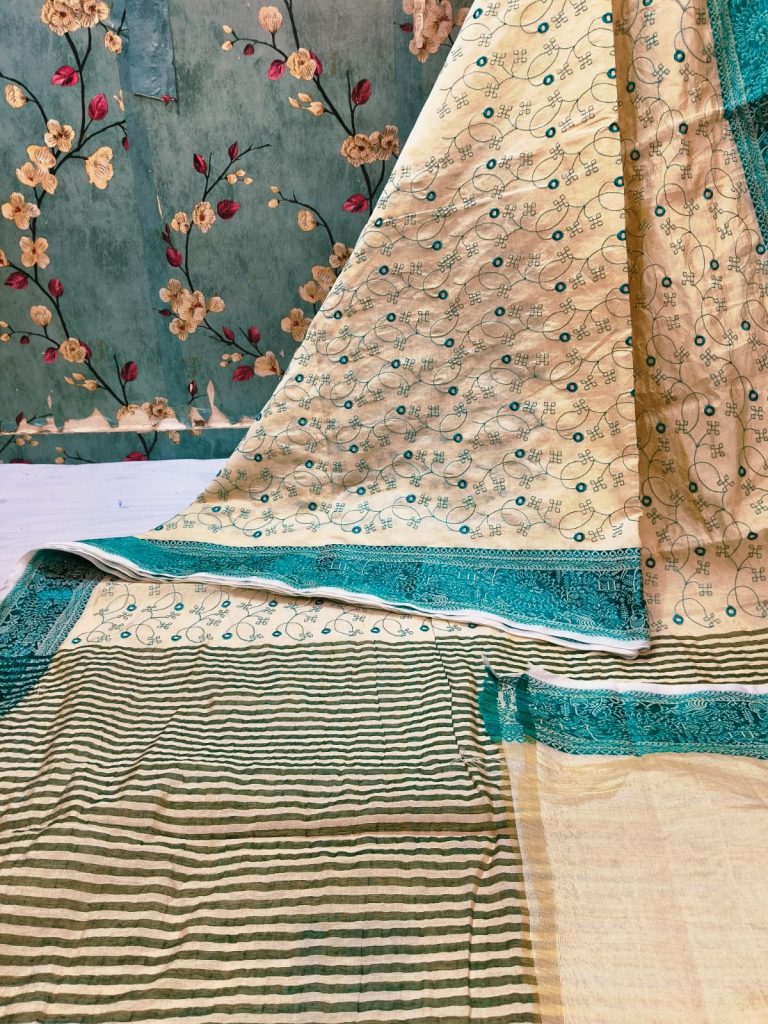 Beautiful Soft Tussar embroidery with elegance weaving border and attached BP