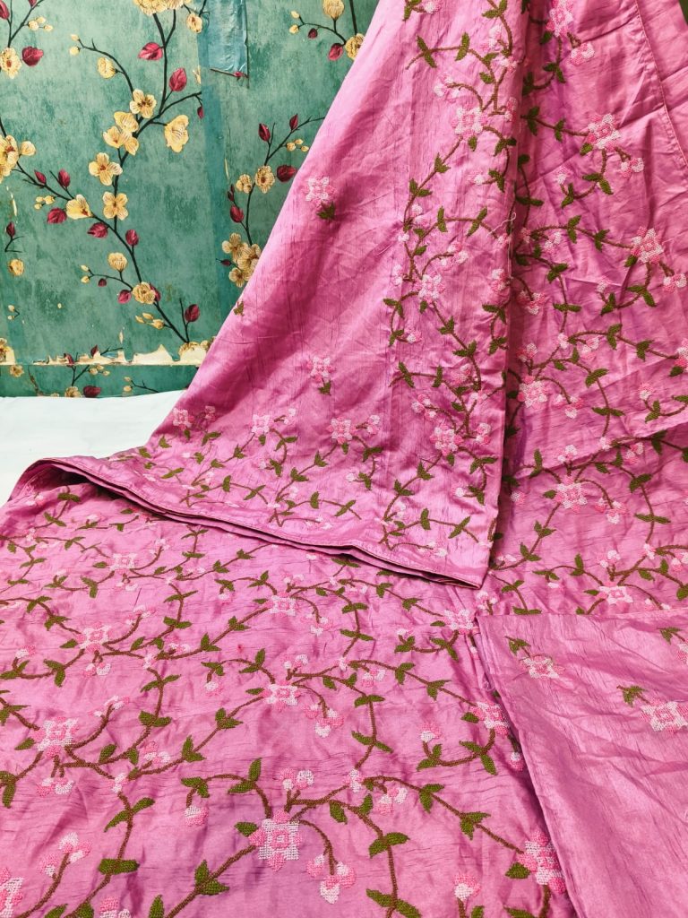 Exclusive Tussar cross stitch Embroidery  saree with attached BP