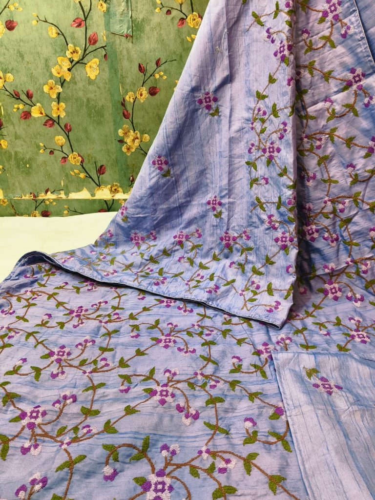Exclusive Tussar cross stitch Embroidery  saree with attached BP
