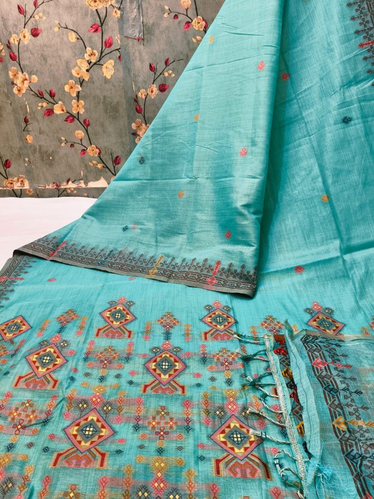 Exclusive jamdani silk weaving body and pallu weaving with attached BP