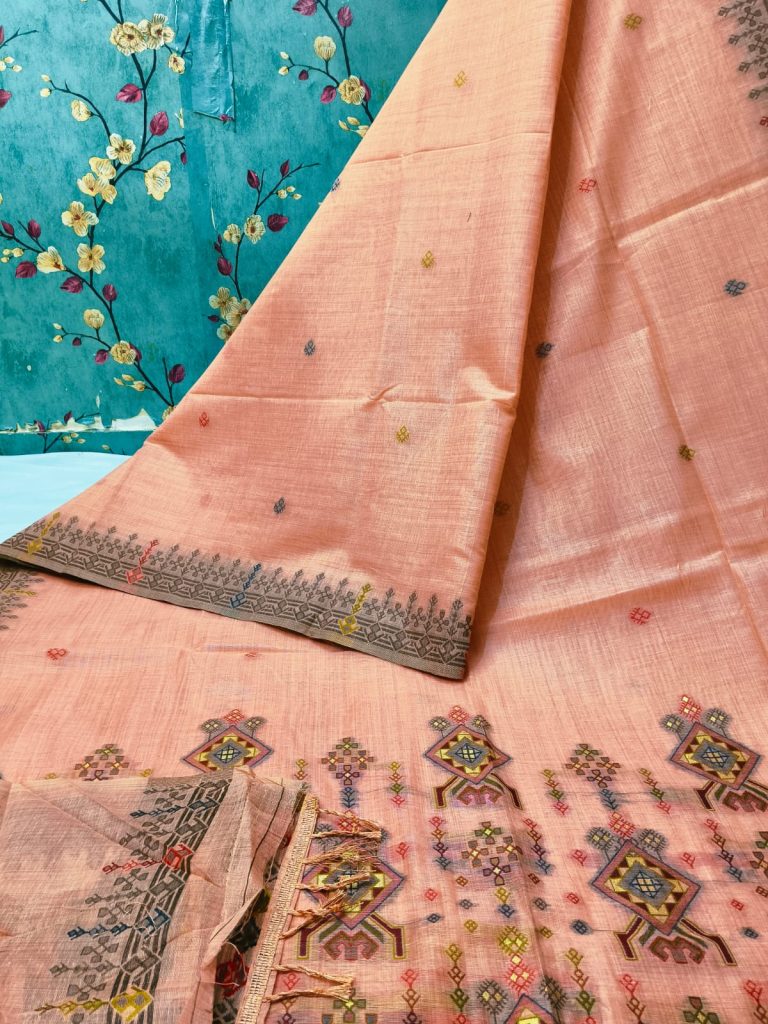 Exclusive jamdani silk weaving body and pallu weaving with attached BP