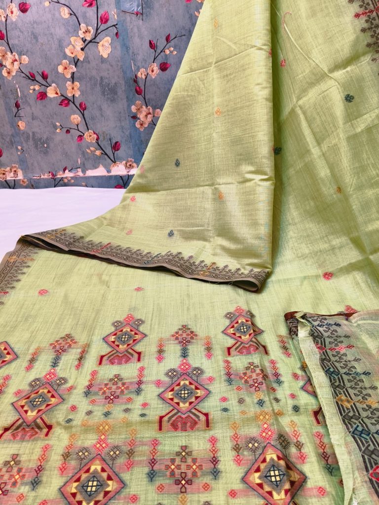 Exclusive jamdani silk weaving body and pallu weaving with attached BP
