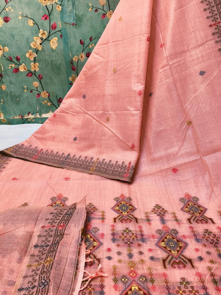Exclusive jamdani silk weaving body and pallu weaving with attached BP