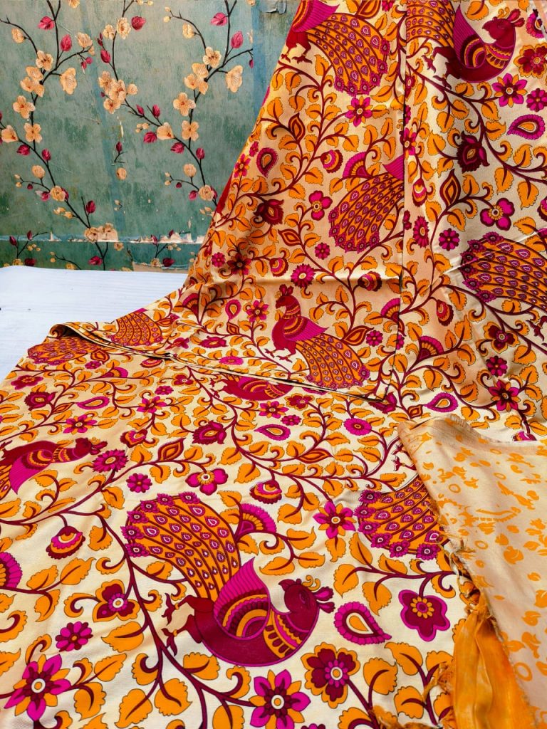 Beautiful Premium Quality chanderi Silk kalamkari printed saree with attached printed