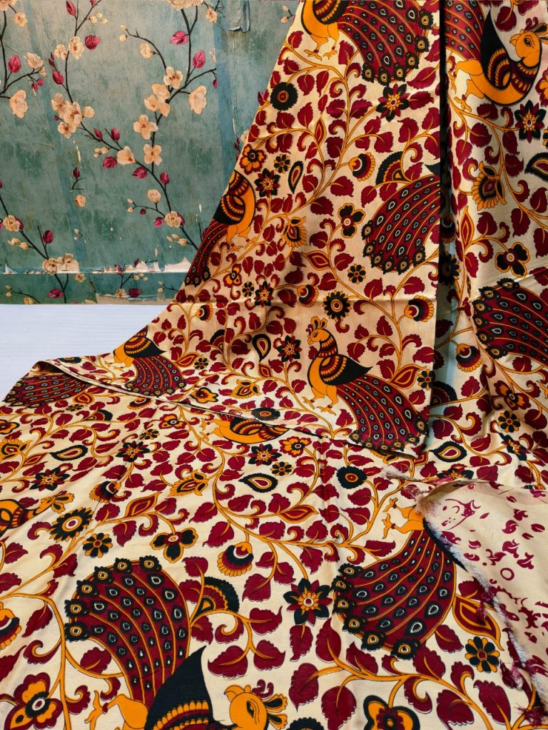 Beautiful Premium Quality chanderi Silk kalamkari printed saree with attached printed