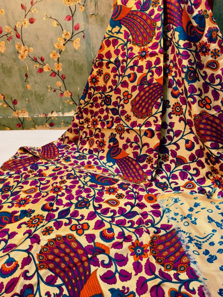 Beautiful Premium Quality chanderi Silk kalamkari printed saree with attached printed