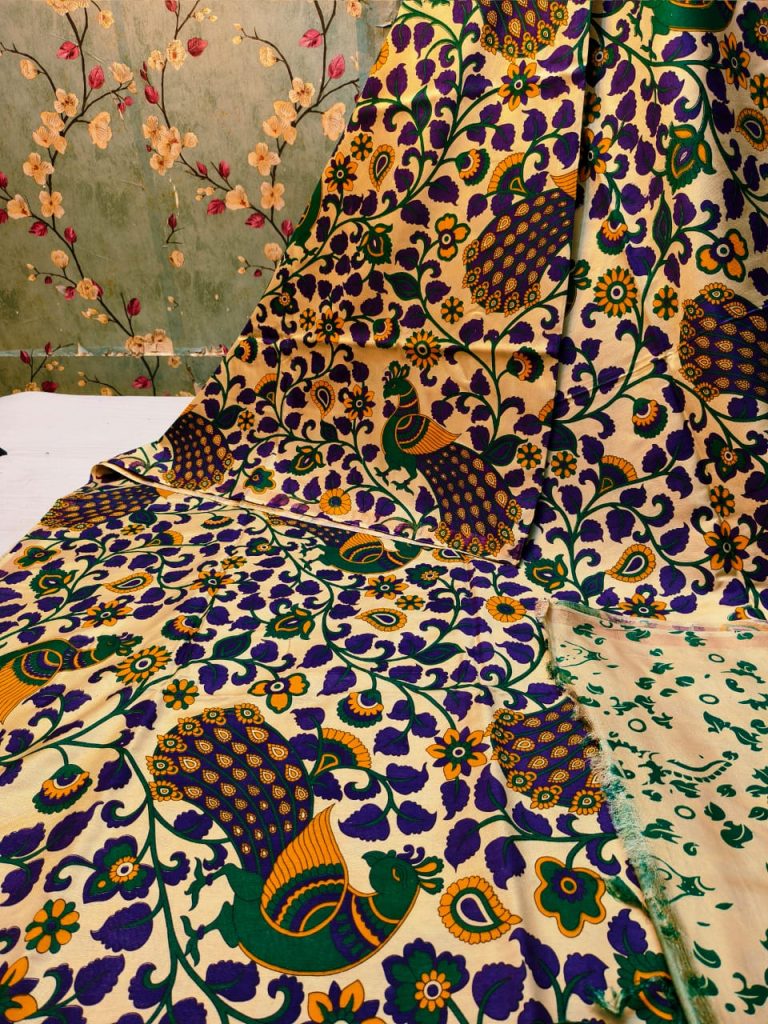 Beautiful Premium Quality chanderi Silk kalamkari printed saree with attached printed
