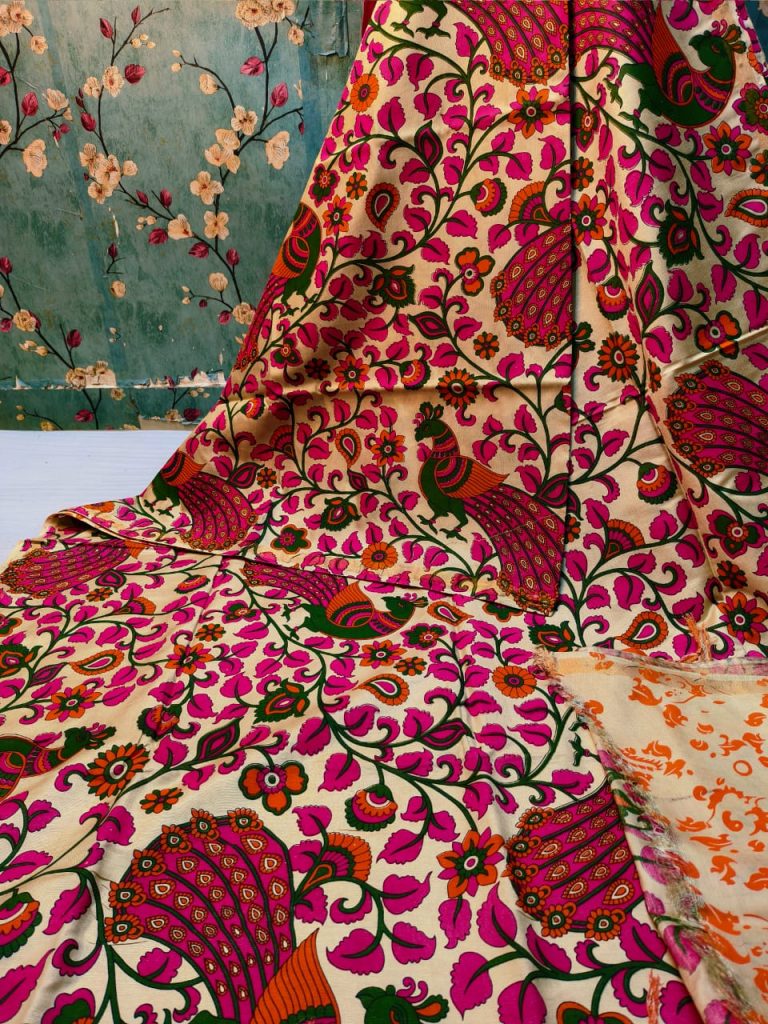 Beautiful Premium Quality chanderi Silk kalamkari printed saree with attached printed