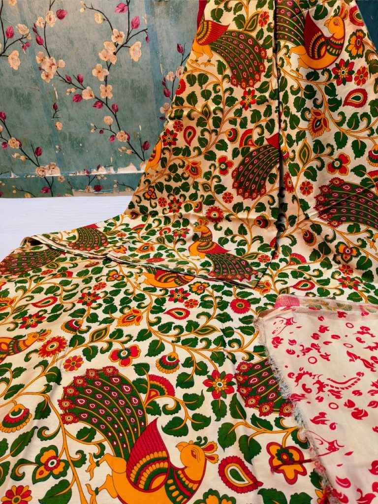Beautiful Premium Quality chanderi Silk kalamkari printed saree with attached printed