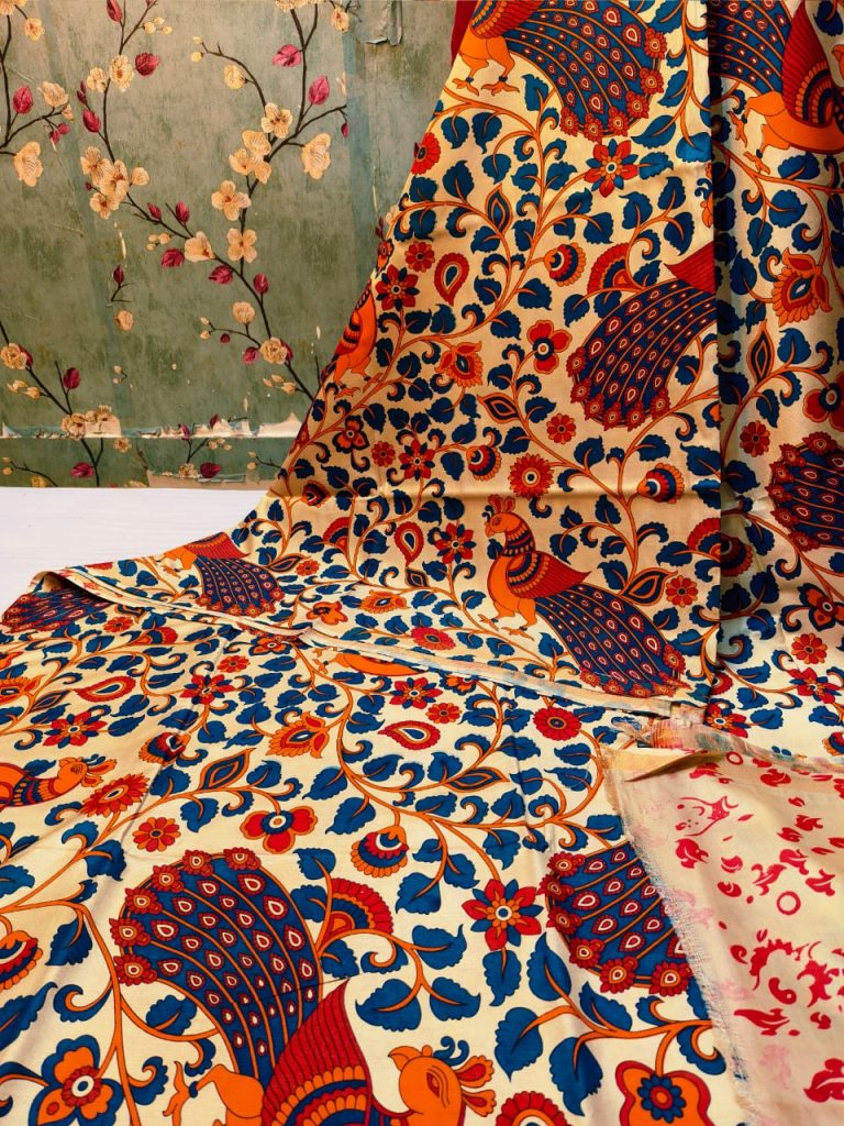 Beautiful Premium Quality chanderi Silk kalamkari printed saree with attached printed