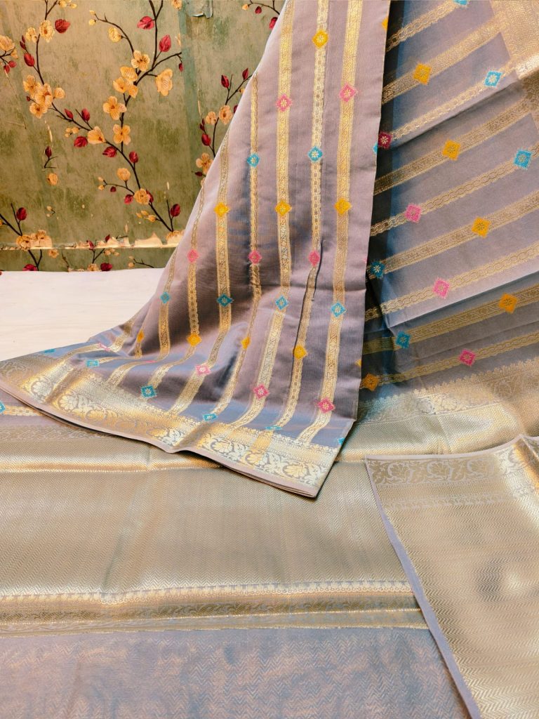 Beautiful Premium Quality Banarsi tissue Silk minakari work saree with attached  broket BP