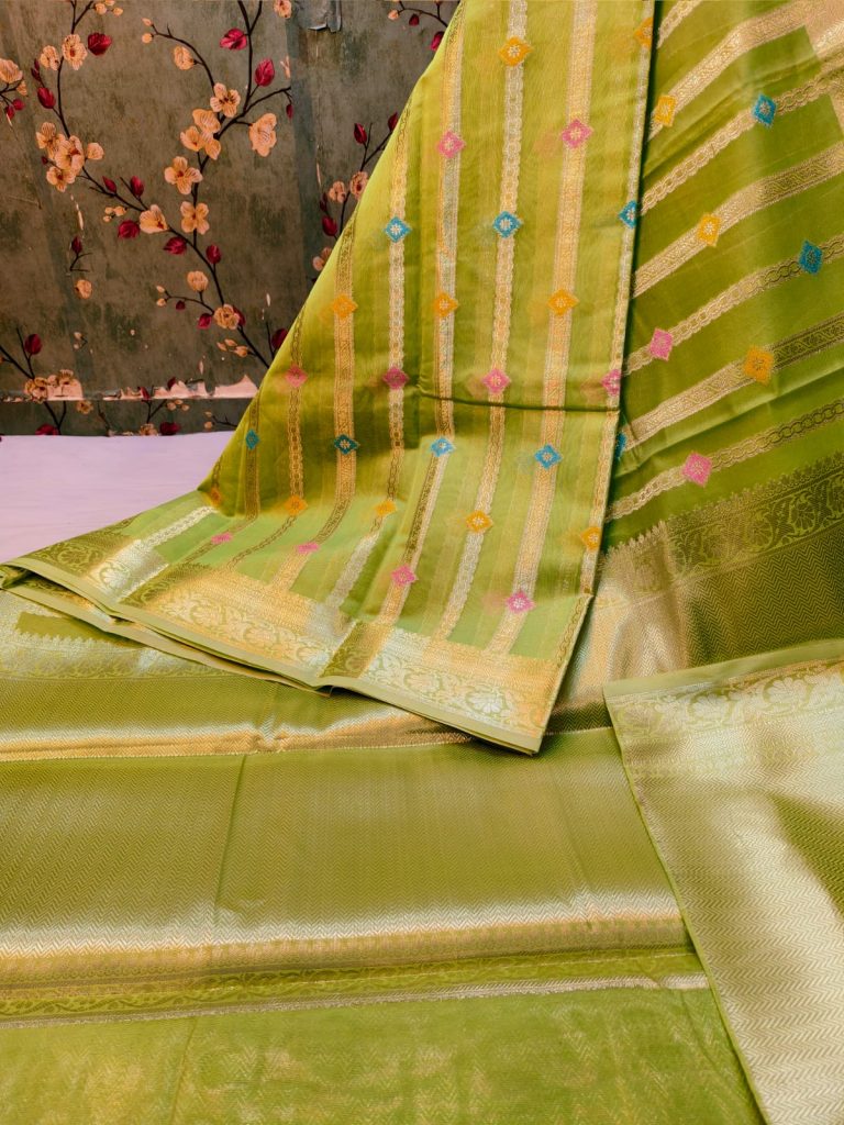 Beautiful Premium Quality Banarsi tissue Silk minakari work saree with attached  broket BP