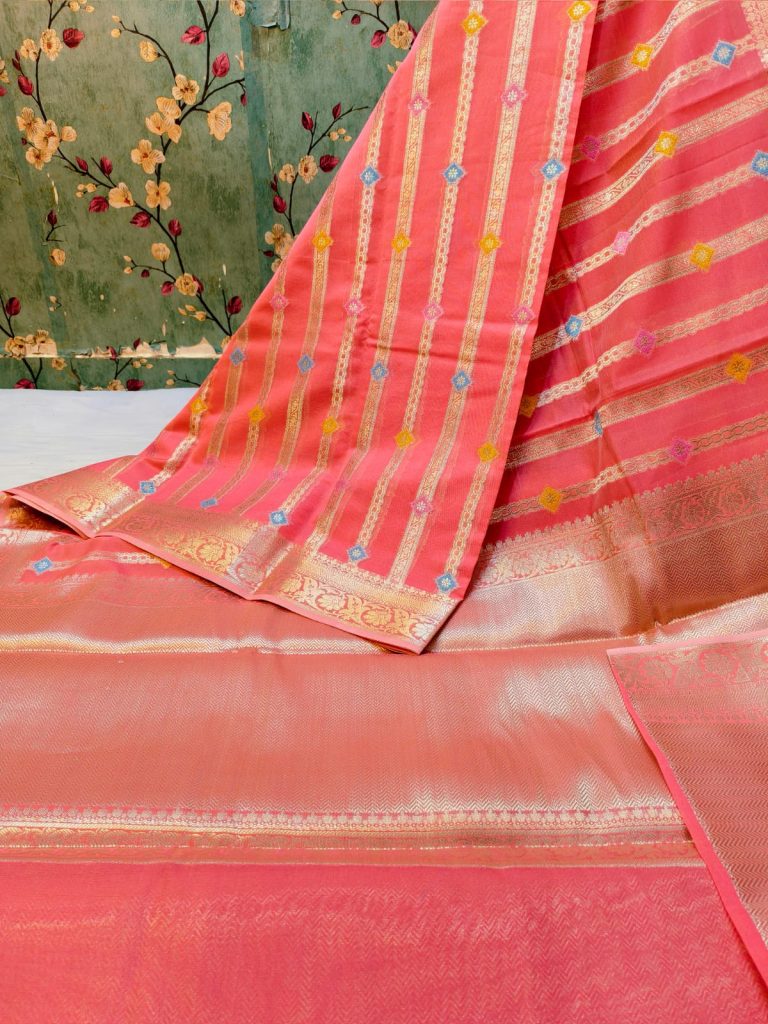 Beautiful Premium Quality Banarsi tissue Silk minakari work saree with attached  broket BP
