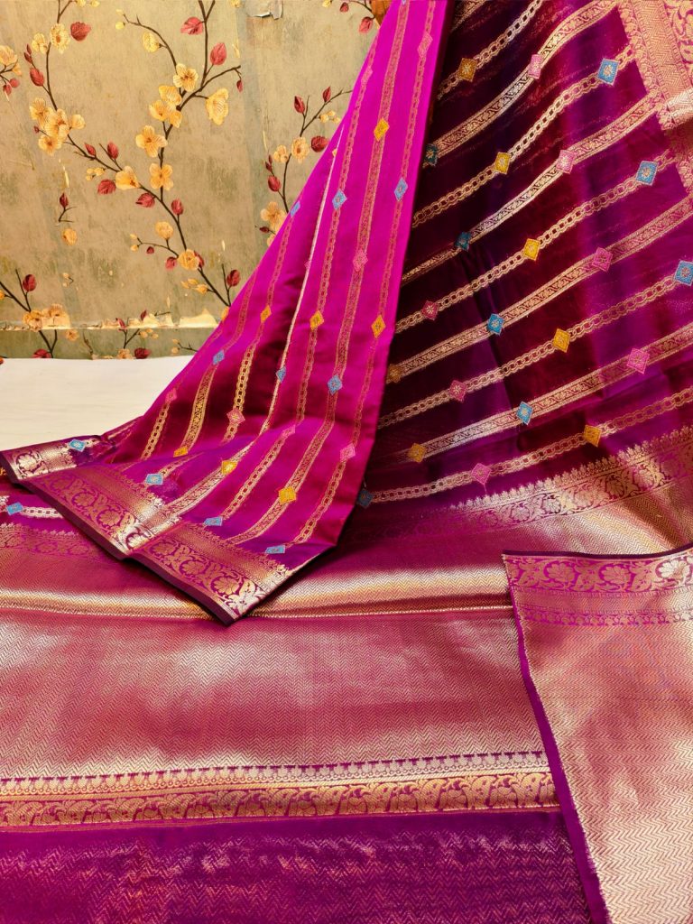 Beautiful Premium Quality Banarsi tissue Silk minakari work saree with attached  broket BP
